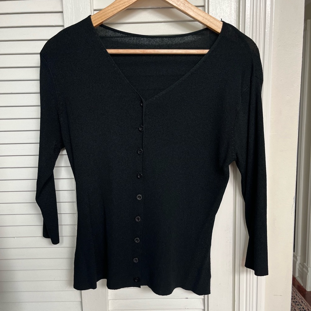 Classic Black V-Neck Button-Front Cardigan